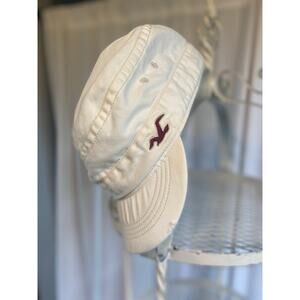 Hollister Cap White Vintage Y2K Burgandy Logo Distressed Bill unisex One Size